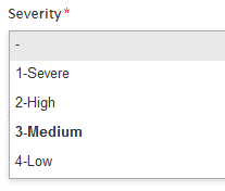 The Echo360 severity list dropdown showing 1-Severe, 2-High, 3-Medium, 4-Low