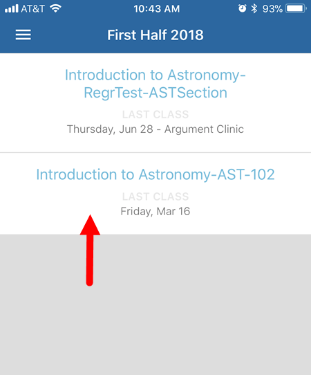 Section list for current term after logging in as described