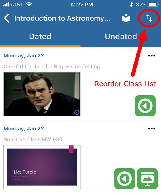 Class list with reorder button identified