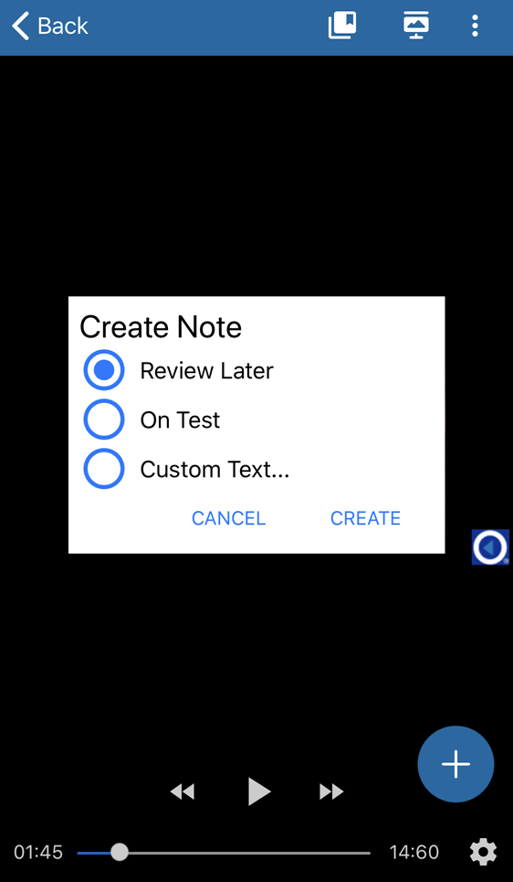 create note dialog box in classroom with preconfigured text and custom text options