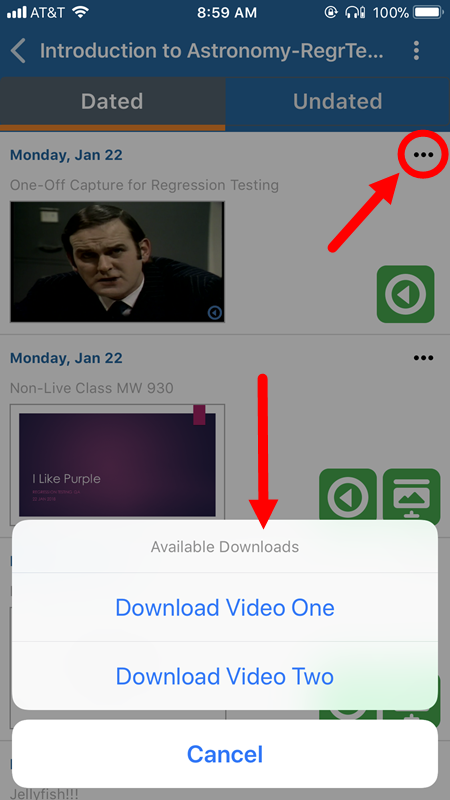 Class menu button identified with download options shown as described