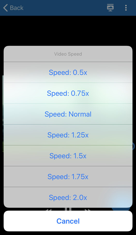 Speed setting options for playback for selection as described