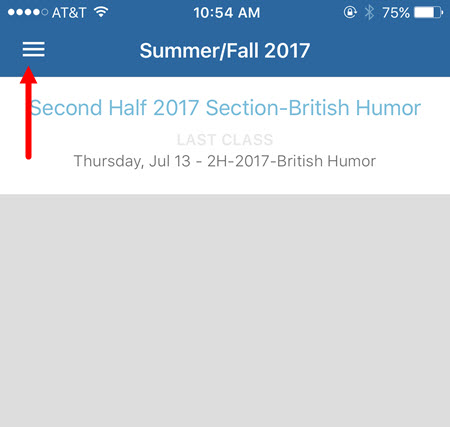 iOS app with menu button identified as described