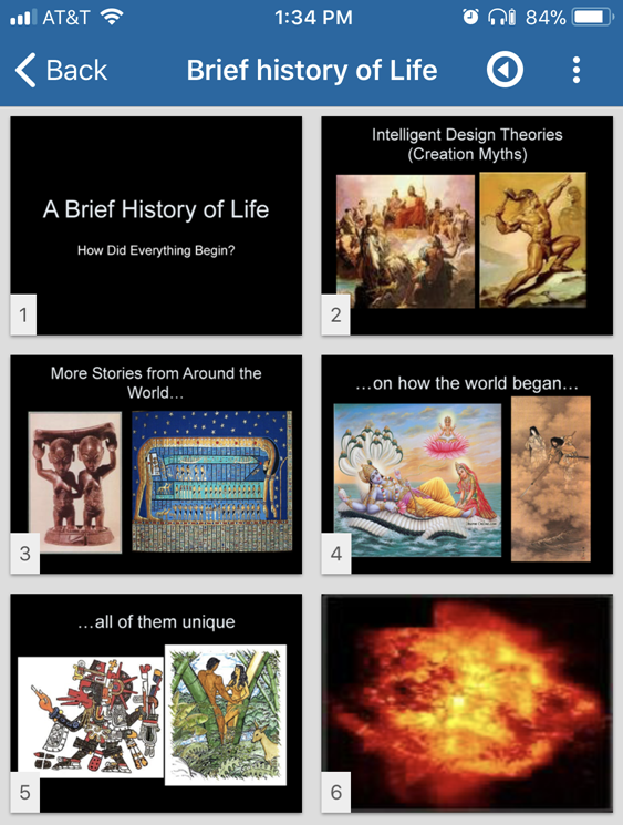 Student view of slide deck through mobile app