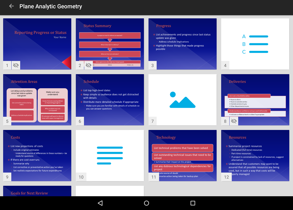 Instructor view of slide deck on mobile app with options as described