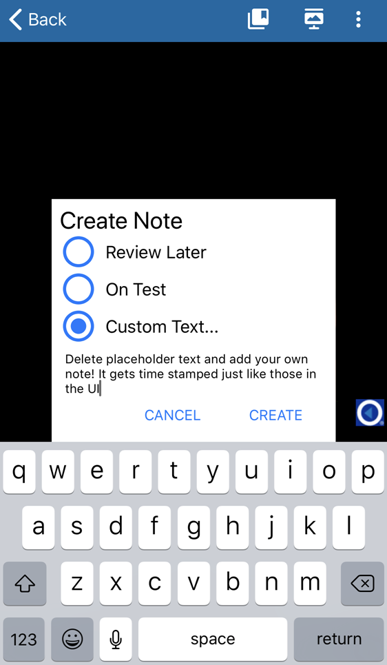 Add a custom note with text in the classroom as described