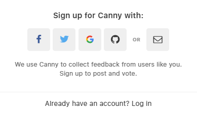 Sign up for Canny pop up box as described