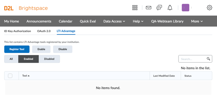 LTI Advantage tab within Brightspace