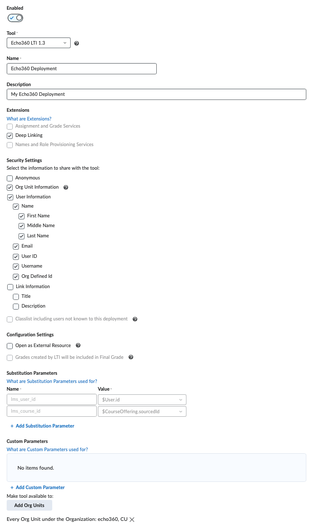 Brightspace Deployment details as described above