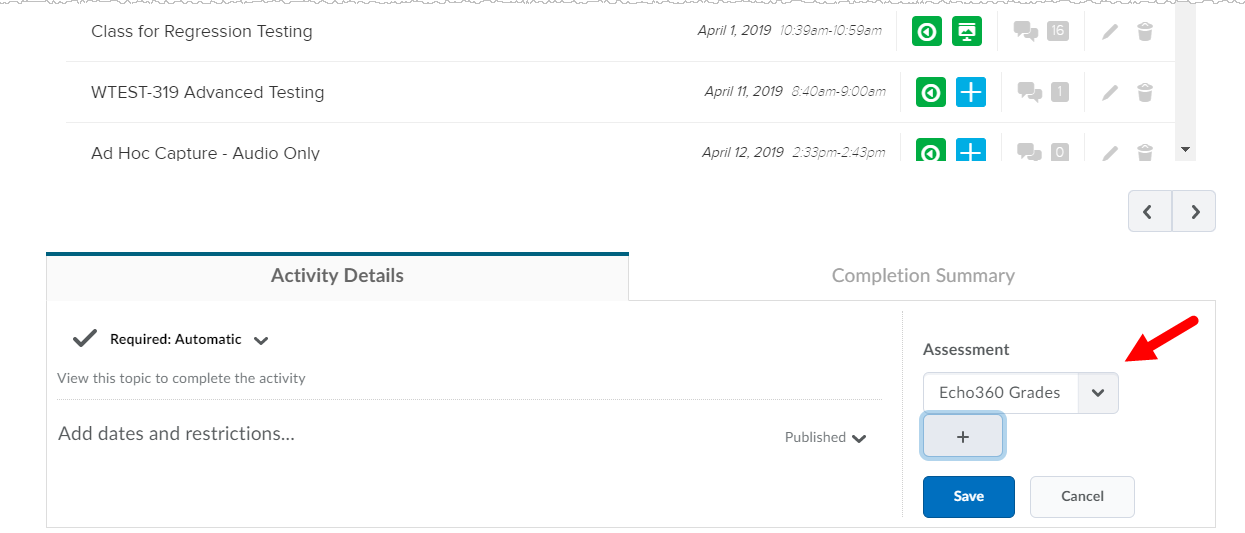 Assessment field for External Tool link to provide column for Echo360 gradebook exports as described