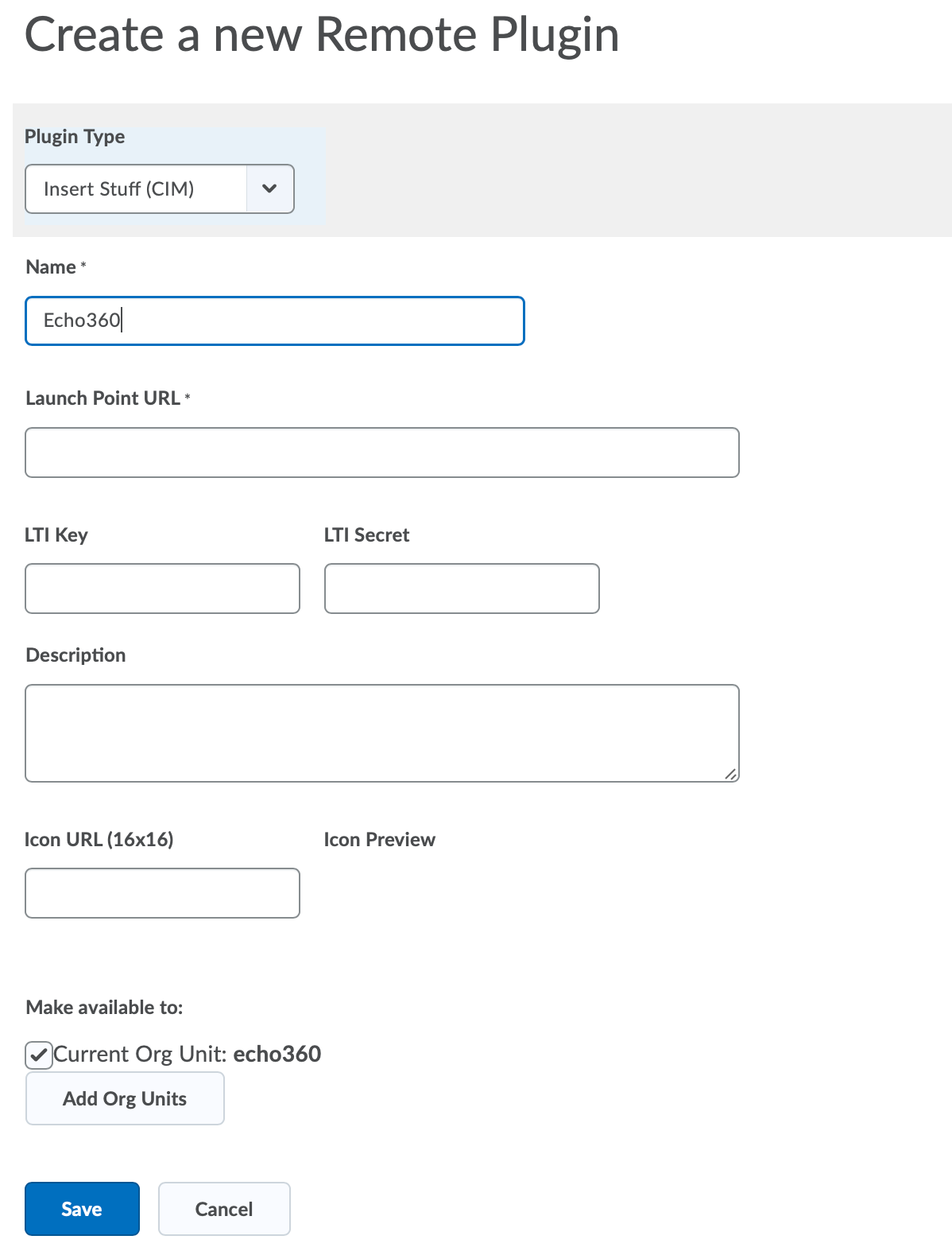 Create a new Remote Plugin dialog box with fields to complete as described