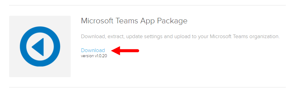 Teams app package entry in Echo360 downloads page with download link identified a described