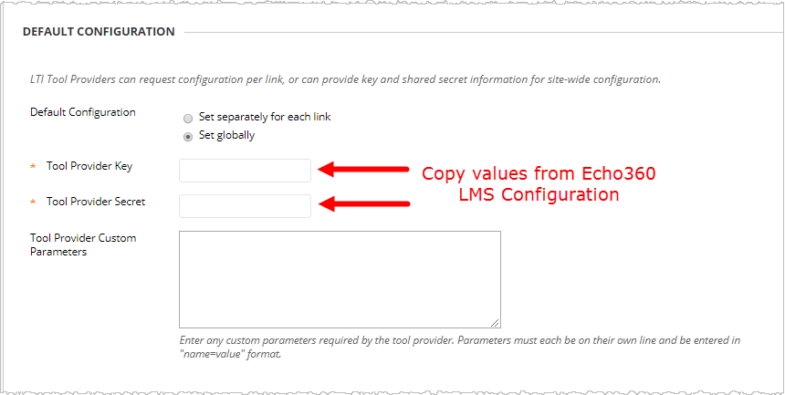 Register Provider Domain form in Blackboard with fields as described
