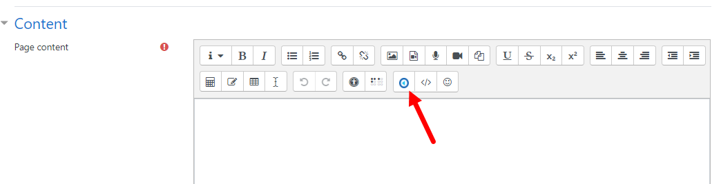 content window toolbar in moodle with echo button identified