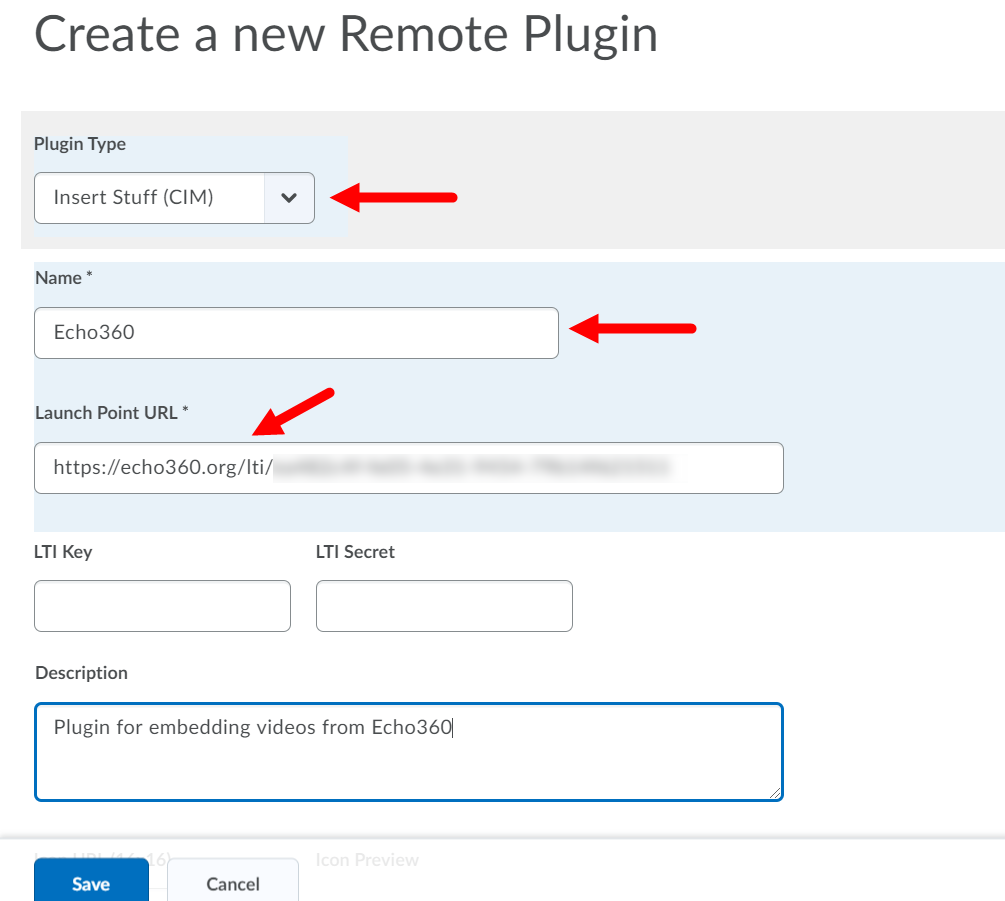 Create a new Remote Plugin dialog box with fields completed as described