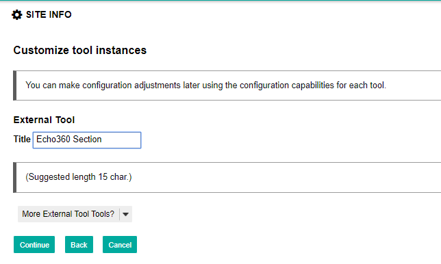 customize tool instances page with options for steps as described