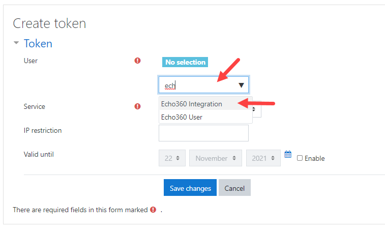 Create token dialog box user search and selection field identified for steps as described