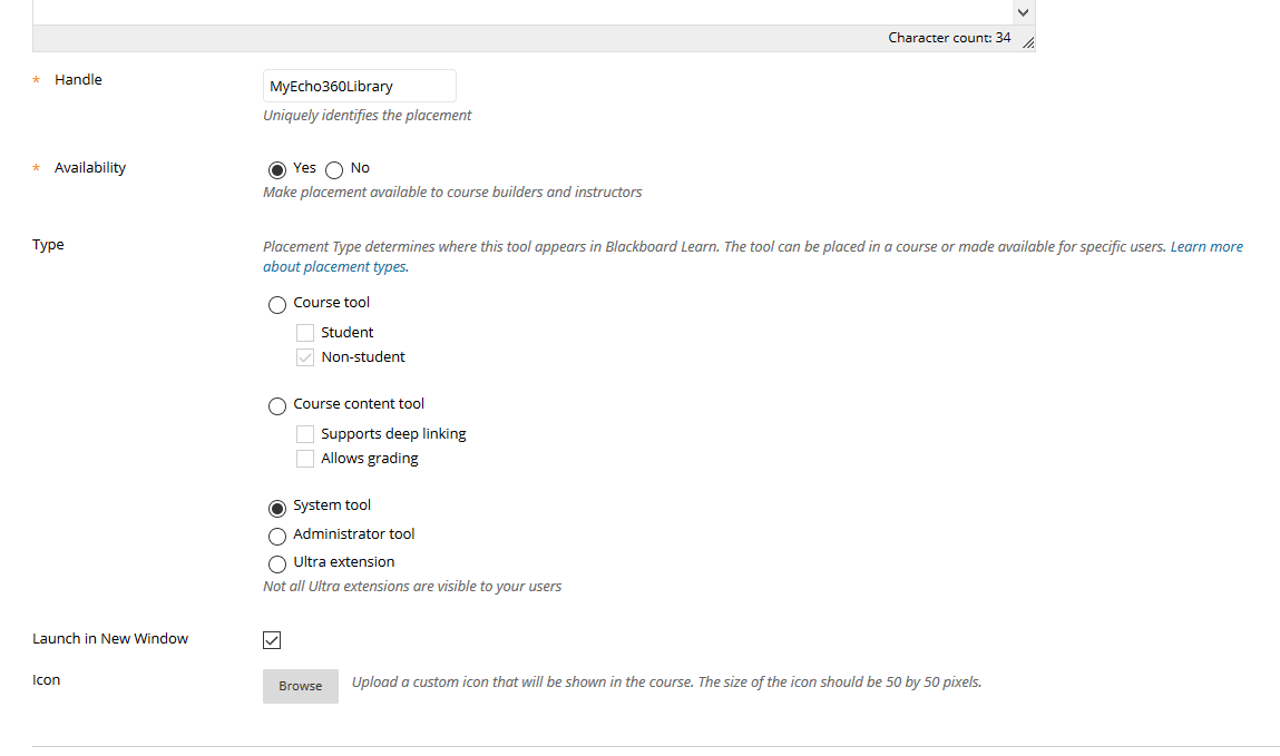 Middle section of create placement form containing fields and options for steps as described