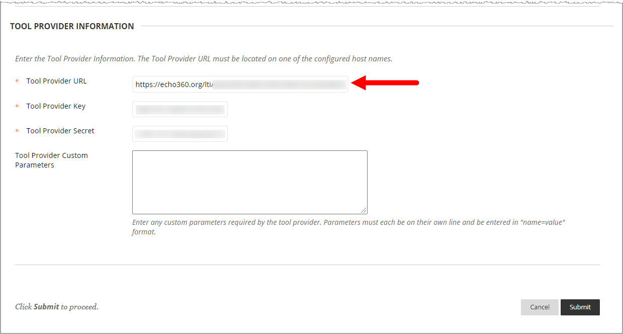 Blackboard Placement form with fields as described