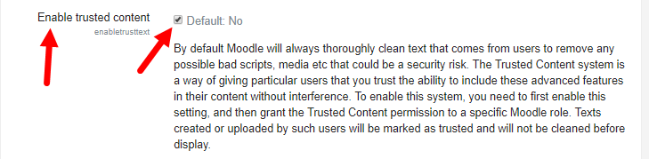 Enable trusted content entry for Site policies in Moodle administration