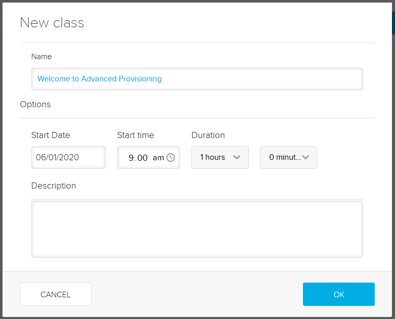 New class dialog box with fields filled in as described