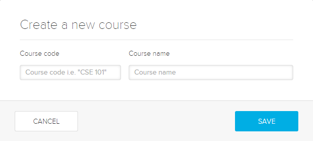 create a new course dialog box with fields as described
