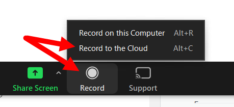 Zoom UI with Record to Cloud recording option identified