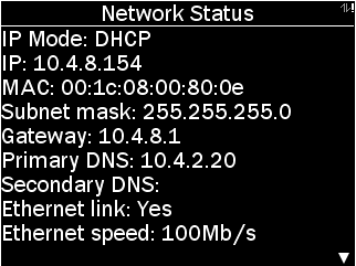 Top half of Network status menu with options as described
