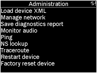 administration menu of the Pod with the list of available actions as described