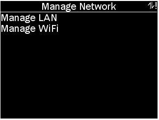 Manage network menu for POD with options as described