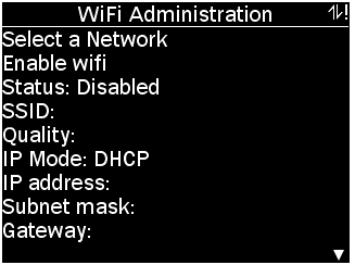 WiFi Administration menu with options as described