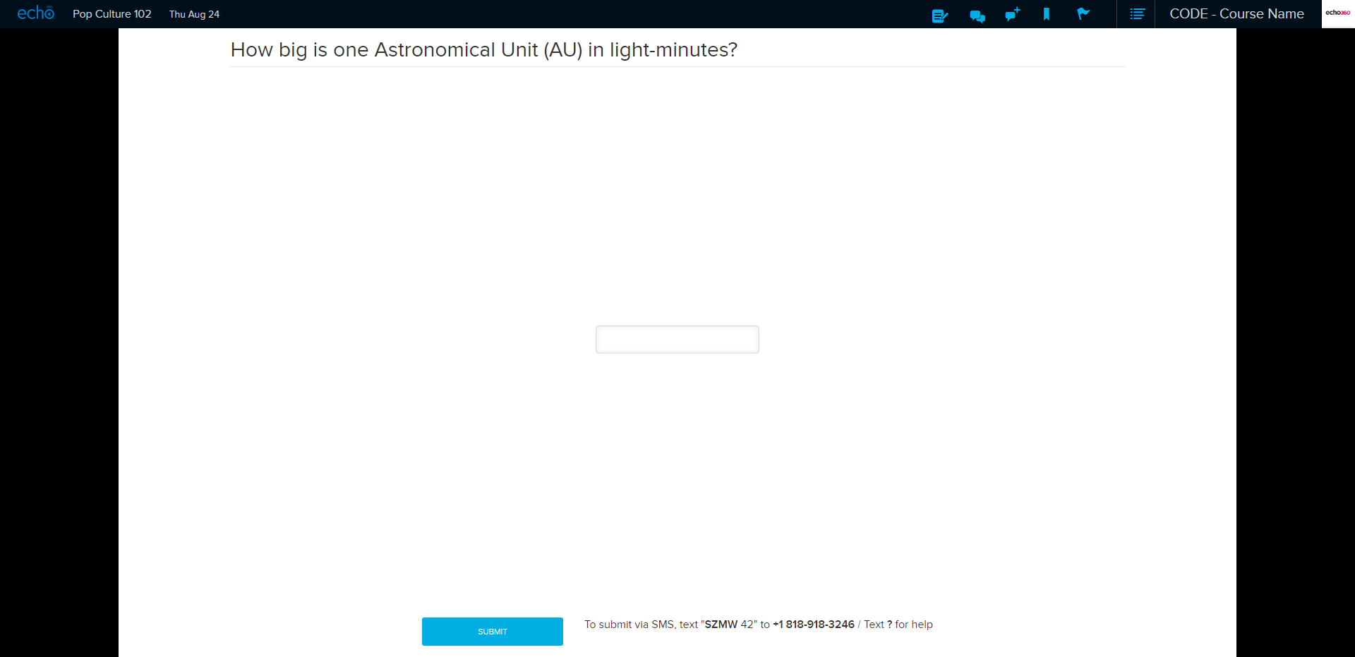 Student view of numeric poll with response field and submit button as described