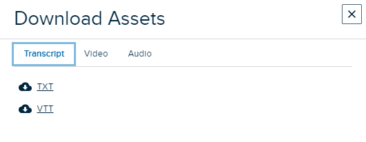 Embedded media with the download option open to Download Transcripts