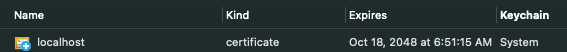 Universal capture certificate shown in the Keychain access list for mac showing expiration date used for identification as described