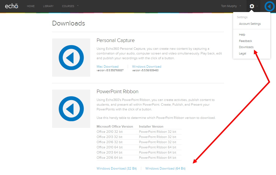 downloads page and settings menu open with downloads option identified