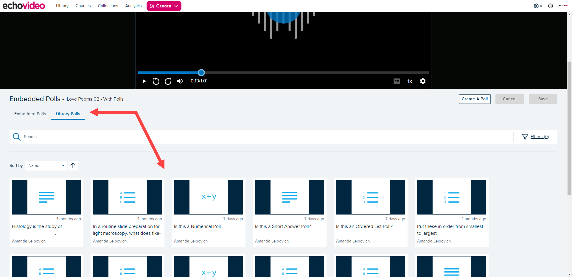 Media details page for a video open and library polls identified