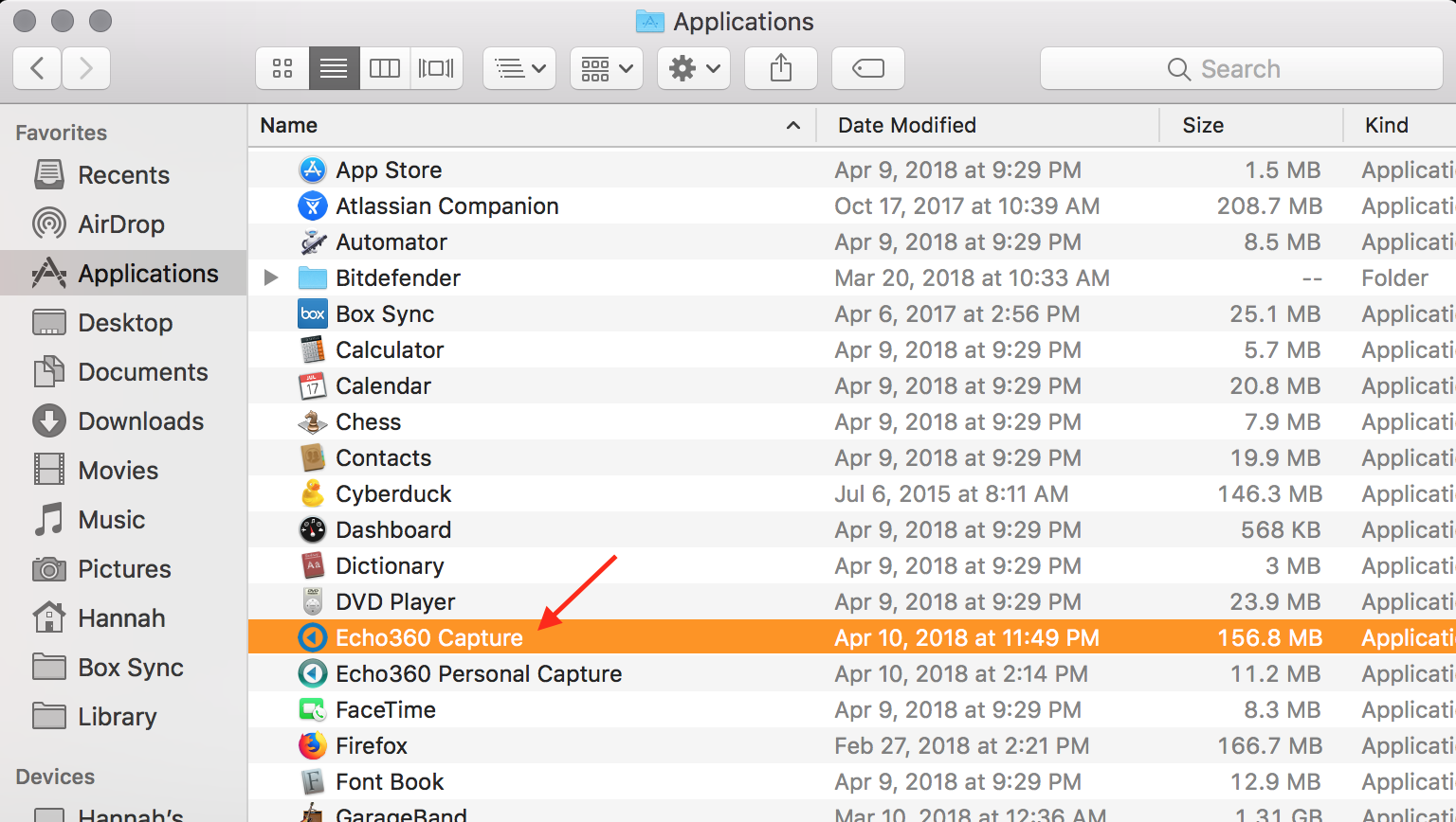 Universal Capture desktop application shown in Applications directory