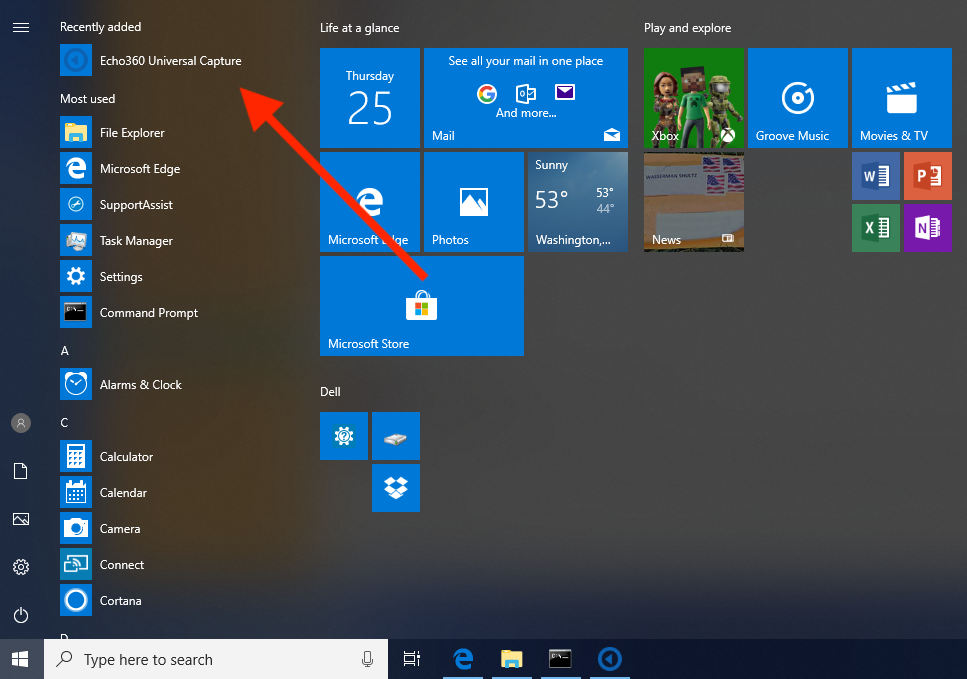 Windows Start menu with UC