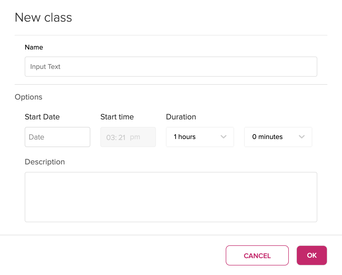 Create a new class dialog box as described