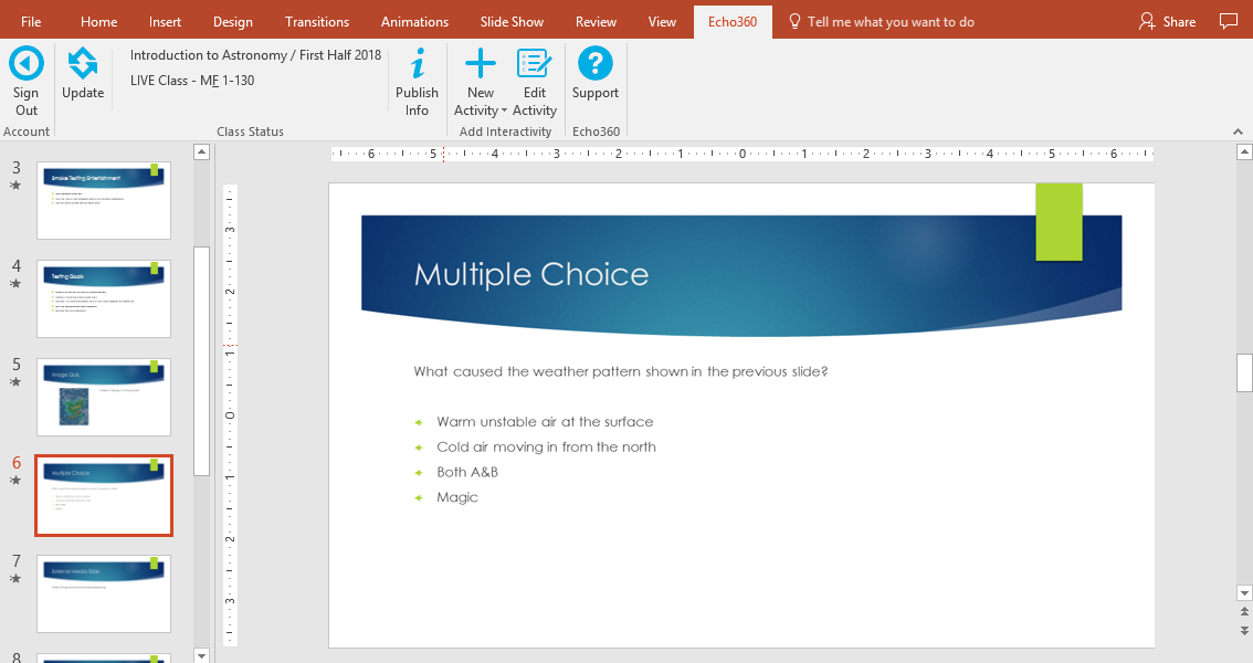 multiple choice activity slide showing in powerpoint