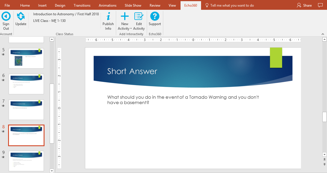 Short Answer activity shown in powerpoint as described