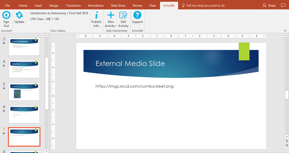 External media slide shown in powerpoint with embedded URL as described