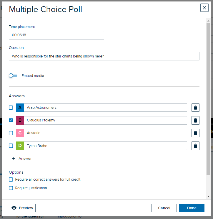 EchoVideo Editing Polling Questions in Interactive Media Support
