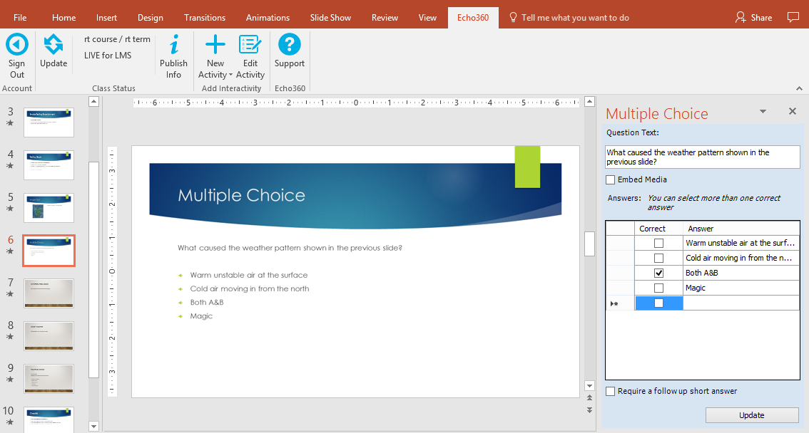 powerpoint showing activity slide and editing panel on the right as described