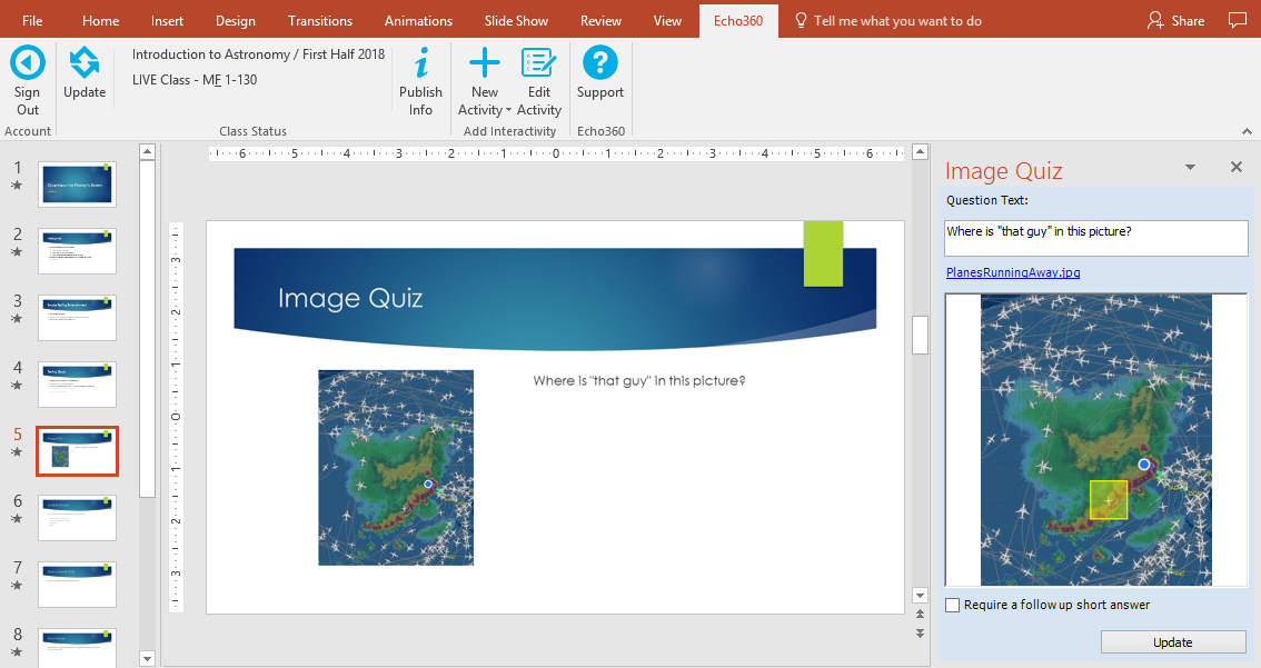 image quiz activity slide editing mode as described