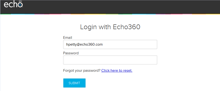 Echo360 login page as described