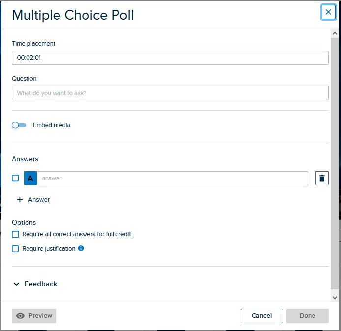 Multiple choice poll form contaning fields and entries for completion as described