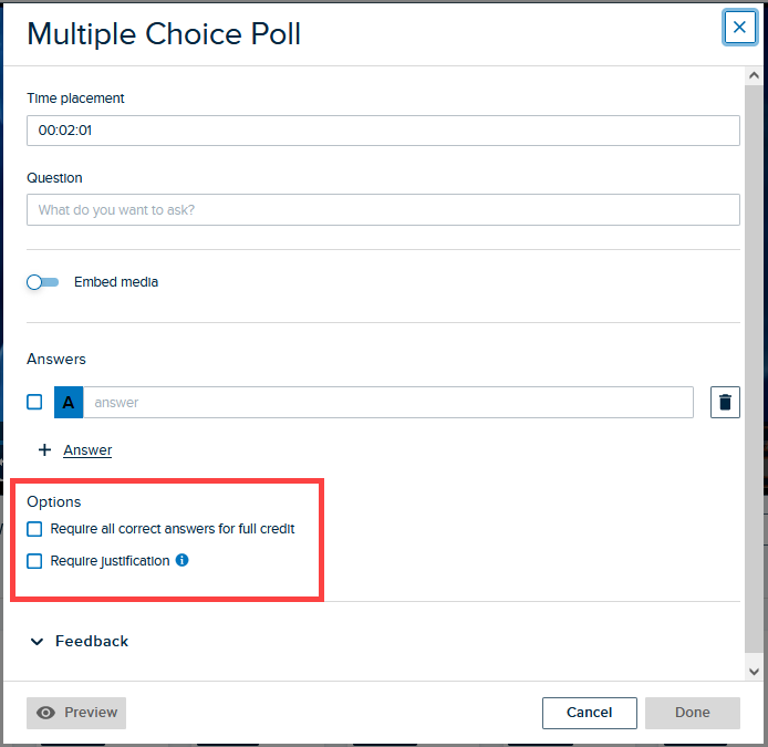 multiple choice poll with response options for poll identified as described