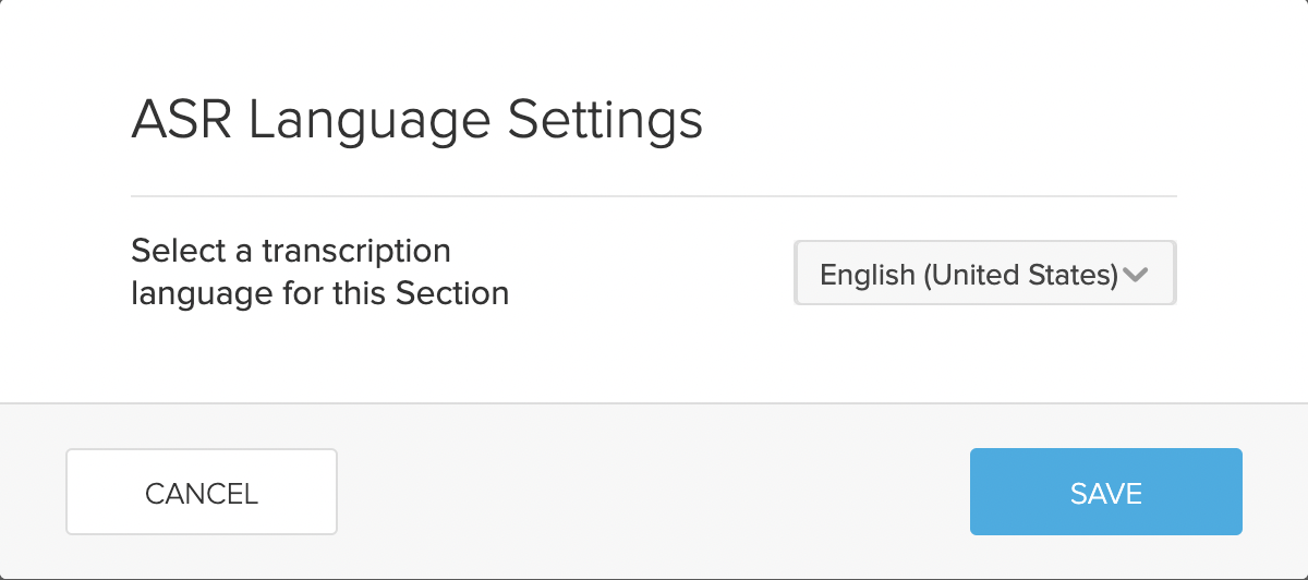 ASR Language Settings dropdown as described