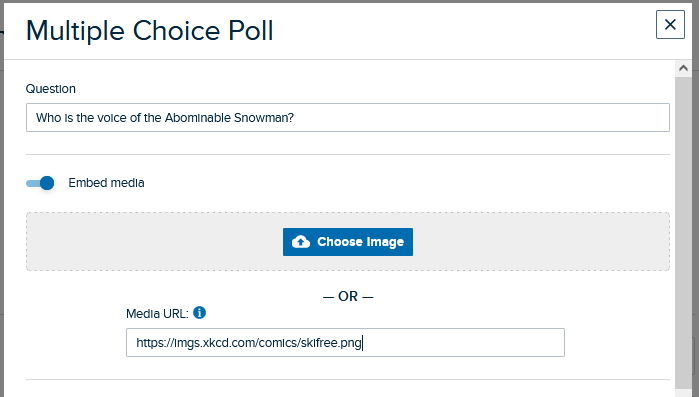 Multiple choice poll with embedded XKCD comic image generated from URL as described